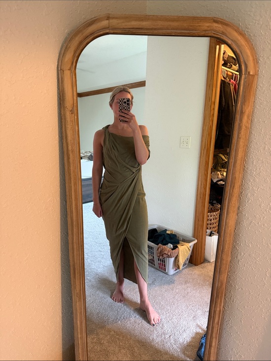ASOS Dresses & Skirts - Olive One-Shoulder Draped Midi Dress
